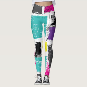 Leggings Motif Abstrait rétro-Carré Neon