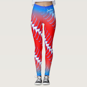 Leggings Motif abstrait rouge blanc bleu avec votre nom