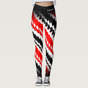 Leggings Motif Abstrait rouge blanc et noir avec nom