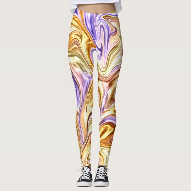 Leggings Motif Abstrait Waves Gold Purple Waves (Devant)