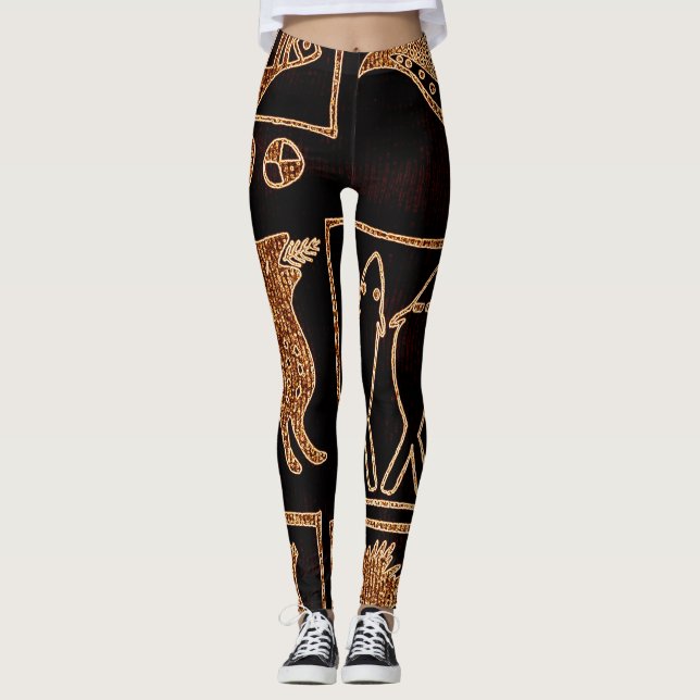 Leggings Motif africain de noir/brun sur des guêtres (Devant)