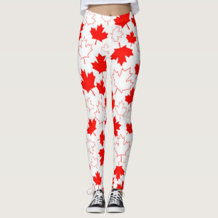 Leggings Motif aléatoire blanc rouge de feuille d'érable du