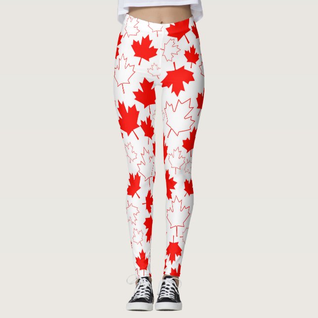 Leggings Motif aléatoire blanc rouge de feuille d'érable du (Devant)
