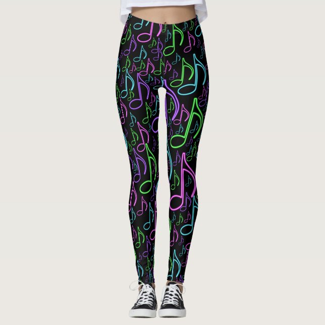 Leggings Motif aléatoire dynamique de notes de néon (Devant)