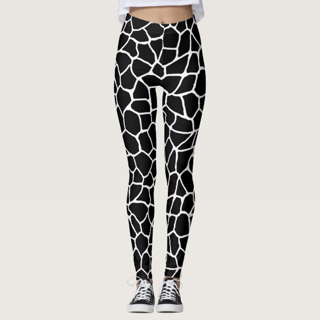Leggings Motif animal d'impression noir et blanc de girafe (Devant)