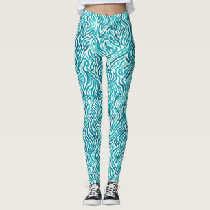Leggings Motif aquarelle de vagues d'océan turquoise tendan