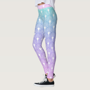 Leggings Motif Art déco blanc sur dégradé bleu et violet