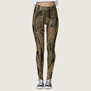 Leggings Motif Art déco Brown et or riche