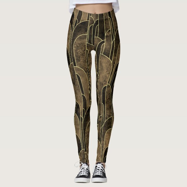 Leggings Motif Art déco Brown et or riche (Devant)