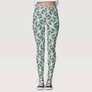 Leggings Motif Art Déco élégant avec feuillage vert