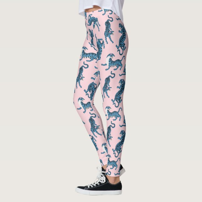 Leggings Motif asiatique de tigre bleu (Gauche)