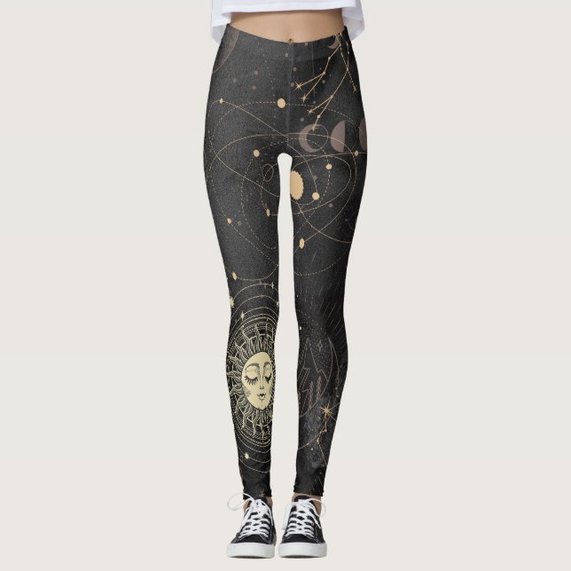 Leggings Motif Astrologique Black Gold (Devant)