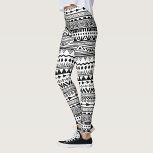 Leggings Motif aztèque noir et blanc Boho d'impression