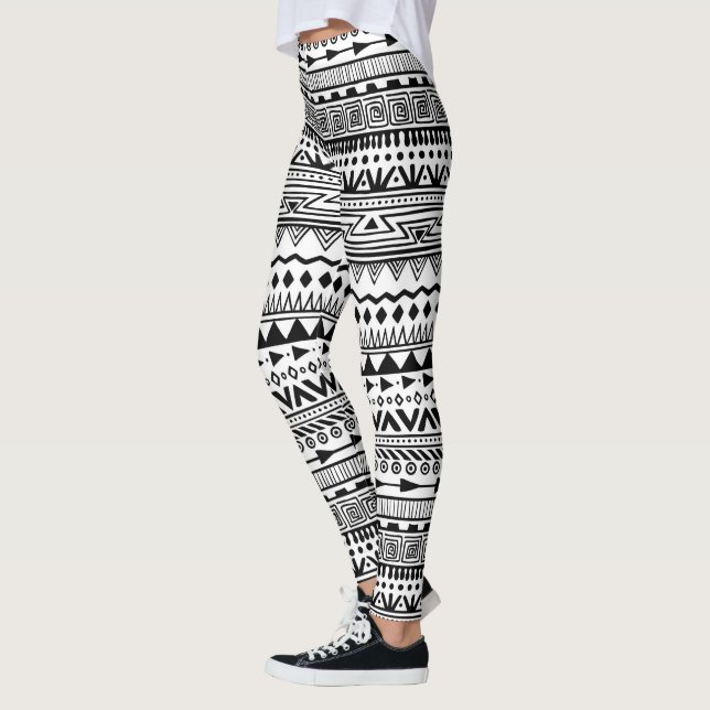 Leggings Motif aztèque noir et blanc Boho d'impression (Gauche)