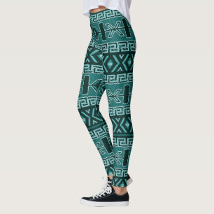 Leggings Motif Aztèque turquoise Et Noir