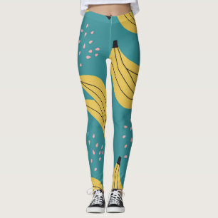 Leggings motif banane vintage, arrière - plan bleu.