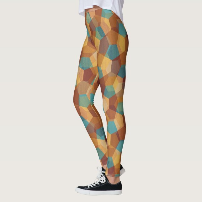 Leggings Motif Beige Bleu géométrique & Brown (Gauche)
