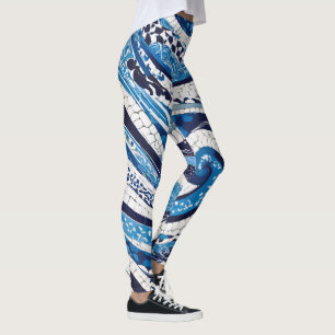 Leggings Motif blanc bleu 05