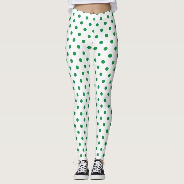 Leggings Motif blanc chic Polka vert (Devant)