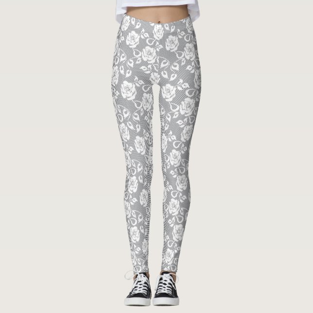 Leggings Motif blanc de dentelle sur l'arrière - plan gris (Devant)