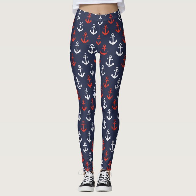 Leggings Motif blanc et bleu rouge de marine (Devant)