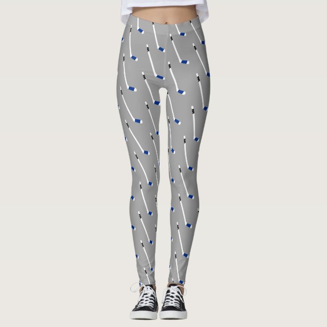 Leggings Motif bleu de bâton de hockey de glace (Devant)