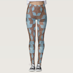 Leggings - Motif bleu et Brown Quilt