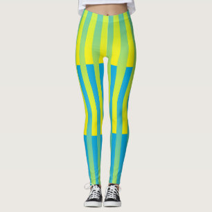 Leggings Motif bleu jaune vert rayé