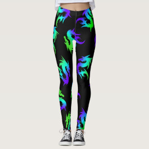 Leggings motif BLUE DRAGON chinois blanc