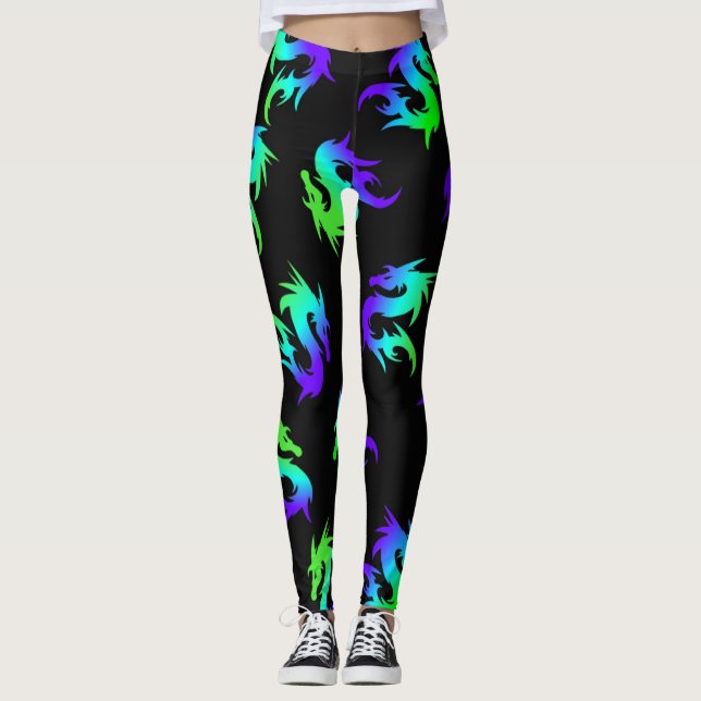 Leggings motif BLUE DRAGON chinois blanc (Devant)
