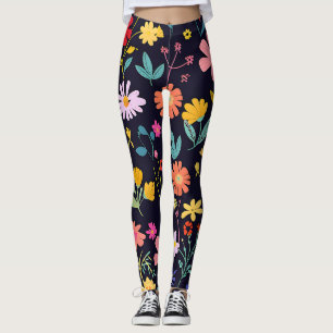 Leggings Motif bohémien floral coloré et fantaisiste foncé