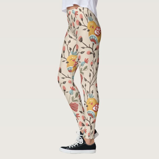 Leggings Motif Boho aux oiseaux mignons (Gauche)