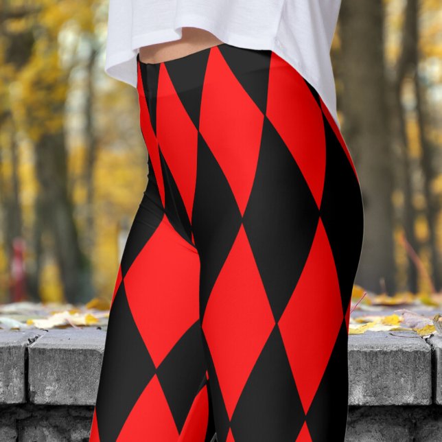 Leggings Motif Bold Red et Black Harlequin Check (Harlequin Red & Black)