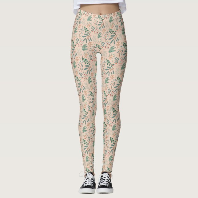 Leggings Motif botanique d'hiver de crème (Devant)