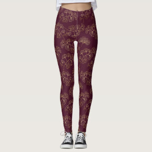 Leggings Motif botanique doré asiatique