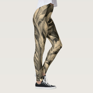 Leggings Motif botanique monochrome beige élégant vintage