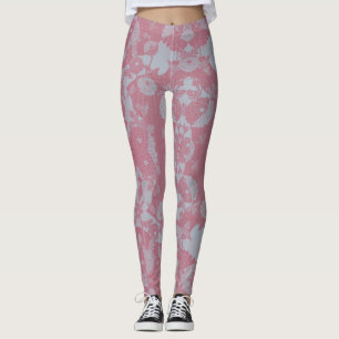 Leggings Motif botanique rose et gris Abstrait