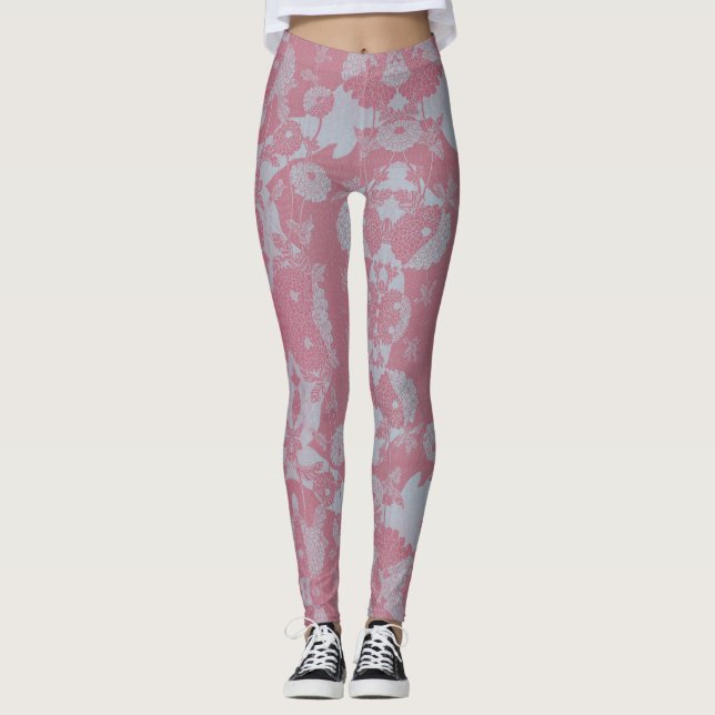 Leggings Motif botanique rose et gris Abstrait (Devant)