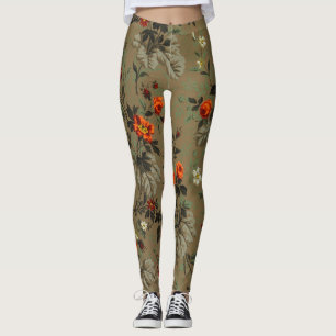 Leggings Motif botanique vintage de rose orange à fleurs so