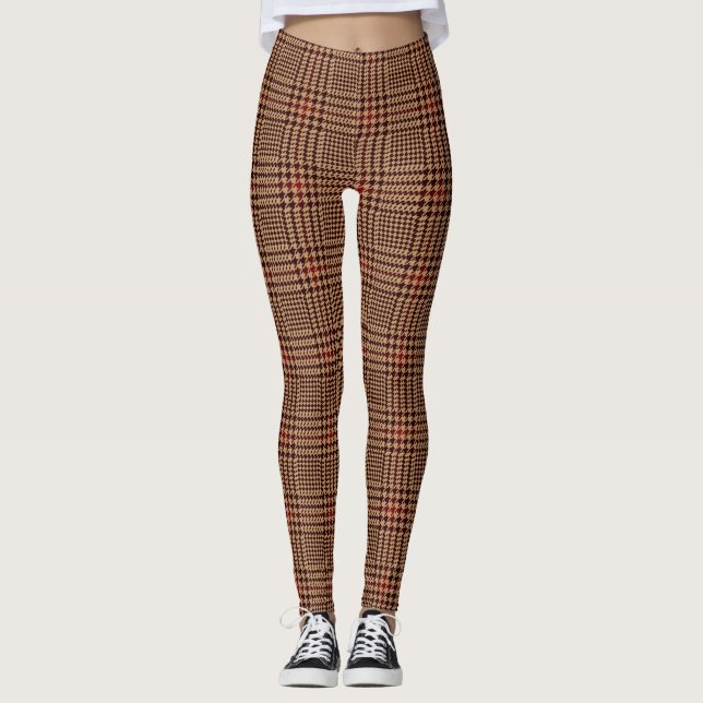 Leggings Motif Brown Et Red Houndstooth Glen Check (Devant)