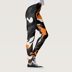Leggings Motif Camo noir blanc orange
