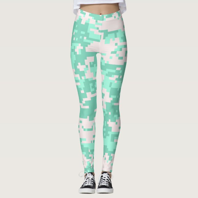 Leggings Motif Camo numérique à la menthe (Devant)