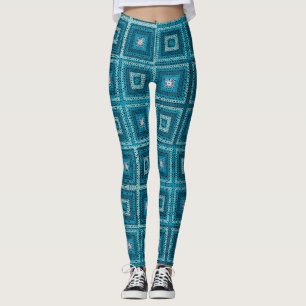 Leggings Motif Carré Blue Granny