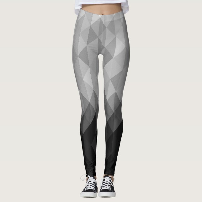 Leggings Motif carré géométrique en niveaux de gris (Devant)