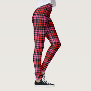 Leggings Motif carreau tartan noir rouge rose 