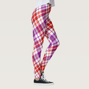 Leggings Motif carreaux tartan blanc rouge violet