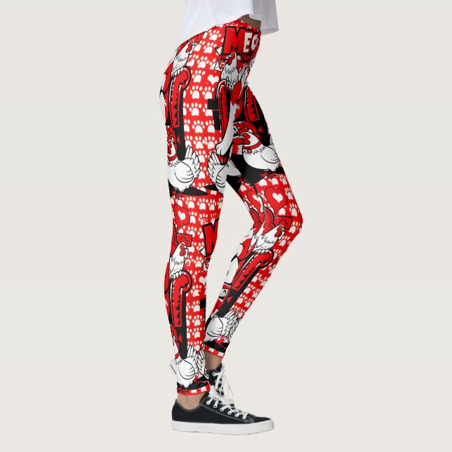 Leggings Motif chat et poulets blancs rouges espiègles clin (Droite)
