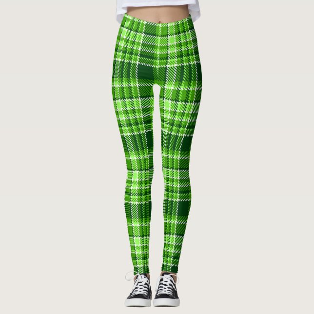 Leggings Motif Checkered de couleur verte (Devant)