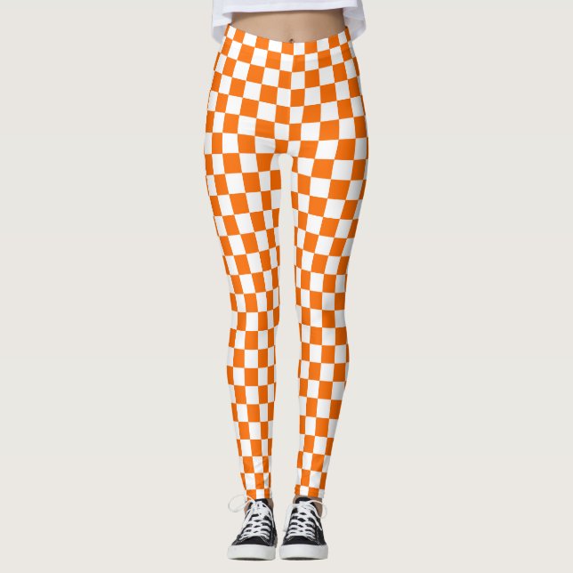 Leggings Motif chèque À damiers blanc orange (Devant)