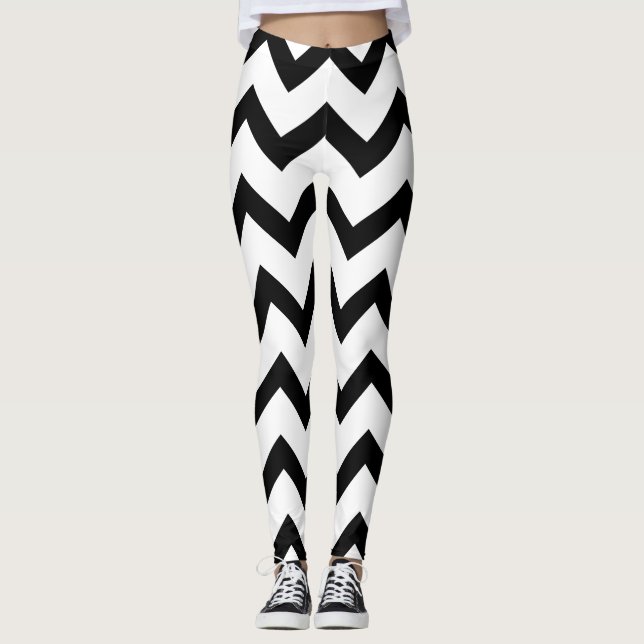 Leggings Motif Chevron noir et blanc simple (Devant)